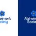 Alzheimer’s Society logo on white and navy backgrounds